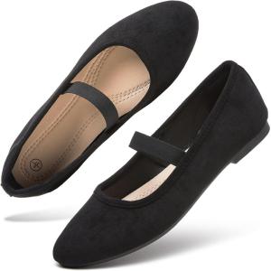 image:imagehash bubbie Womens Black Flats Shoes Suede Mary Janes Ballet Flats Memory Foam Comfortable Dress ShoesBlack