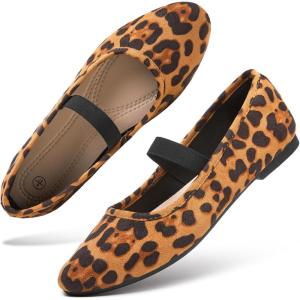 image:imagehash bubbie Womens Black Flats Shoes Suede Mary Janes Ballet Flats Memory Foam Comfortable Dress ShoesLeopard Print