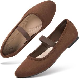 image:imagehash bubbie Womens Black Flats Shoes Suede Mary Janes Ballet Flats Memory Foam Comfortable Dress ShoesTan