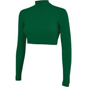 imageCropped Cheer Bodysuit  Long Sleeve Cheerleading Turtleneck Crop Top  Stretch Body Suit For Cheerleaders Adult SizesForest Grn