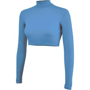 imageCropped Cheer Bodysuit  Long Sleeve Cheerleading Turtleneck Crop Top  Stretch Body Suit For Cheerleaders Youth Girl SizesCol Blue