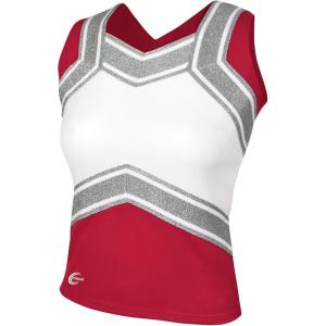imagechass Girls Blaze Shell Top  Youth Sized Cheerleading Uniform ShirtRedWhiteMet Silver