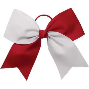 imagechass Girls Jumbo 2Color Hair Bow with Attached Elastic Ponytail HolderRedWhite
