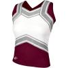 imagechass Girls Blaze Shell Top  Adult Sized Cheerleading Uniform ShirtMaroonWhiteMet Silver