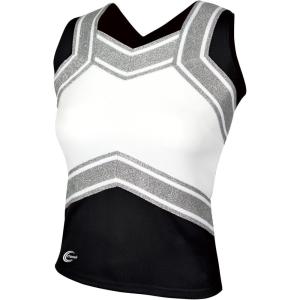 imagechass Girls Blaze Shell Top  Adult Sized Cheerleading Uniform ShirtBlackWhiteMet Silver