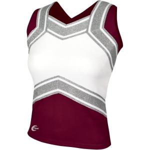 imagechass Girls Blaze Shell Top  Adult Sized Cheerleading Uniform ShirtMaroonWhiteMet Silver