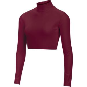 imagechass Girls Long Sleeve Cropped Bodysuit Mock Neck Cheerleading ShirtMaroon  Adult Sizes