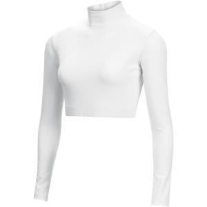 imagechass Girls Long Sleeve Cropped Bodysuit Mock Neck Cheerleading ShirtWhite  Adult Sizes