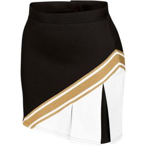 imagechass Cheerleading Uniform Skirt for Girls  Blaze Boost Fitted Asymmetrical Pleat Cheerleader OutfitBlackWhiteGold  Adult Size