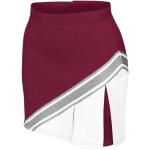 imagechass Cheerleading Uniform Skirt for Girls  Blaze Boost Fitted Asymmetrical Pleat Cheerleader OutfitMaroonWhiteMetallic Silver  Youth Size