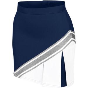 imagechass Cheerleading Uniform Skirt for Girls  Blaze Boost Fitted Asymmetrical Pleat Cheerleader OutfitNavyWhiteMetallic Silver  Adult Size