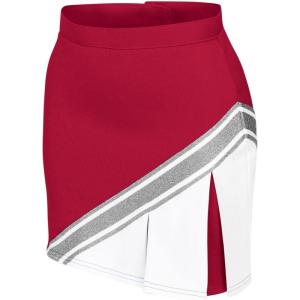 imagechass Cheerleading Uniform Skirt for Girls  Blaze Boost Fitted Asymmetrical Pleat Cheerleader OutfitRedWhiteMetallic Silver  Adult Size