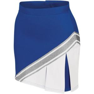imagechass Cheerleading Uniform Skirt for Girls  Blaze Boost Fitted Asymmetrical Pleat Cheerleader OutfitRoyalWhiteMetallic Silver  Adult Size