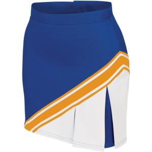 imagechass Cheerleading Uniform Skirt for Girls  Blaze Boost Fitted Asymmetrical Pleat Cheerleader OutfitRoyalWhiteYellow Gold  Youth Size