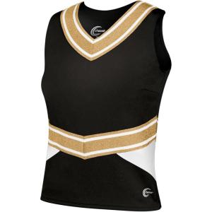 imagechass Cheerleading Uniform Top for Girls  Blaze Boost Fitted VNeck Shell TopBlackWhiteMetallic Gold  Adult Size