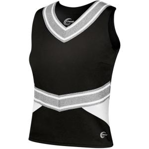 imagechass Cheerleading Uniform Top for Girls  Blaze Boost Fitted VNeck Shell TopBlackWhiteMetallic Silver  Adult Size