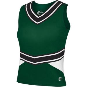 imagechass Cheerleading Uniform Top for Girls  Blaze Boost Fitted VNeck Shell TopDark GreenWhiteBlack  Adult Size