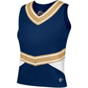 imagechass Cheerleading Uniform Top for Girls  Blaze Boost Fitted VNeck Shell TopNavyWhiteMetallic Gold  Youth Size