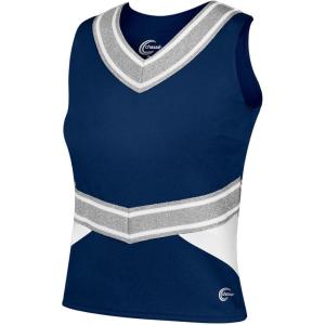 imagechass Cheerleading Uniform Top for Girls  Blaze Boost Fitted VNeck Shell TopNavyWhiteMetallic Silver  Youth Size