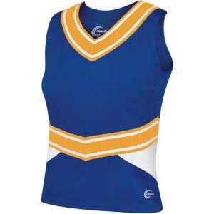 imagechass Cheerleading Uniform Top for Girls  Blaze Boost Fitted VNeck Shell TopRoyalWhiteYellow Gold  Adult Size