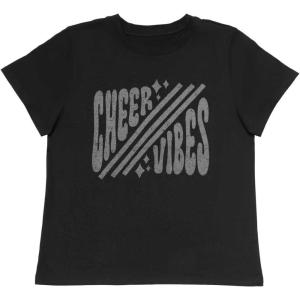 imagechass Cheer Graphic TShirt for Cheerleaders  Vintage Inspired Top with Cheerleading Screen PrintBlack  Child