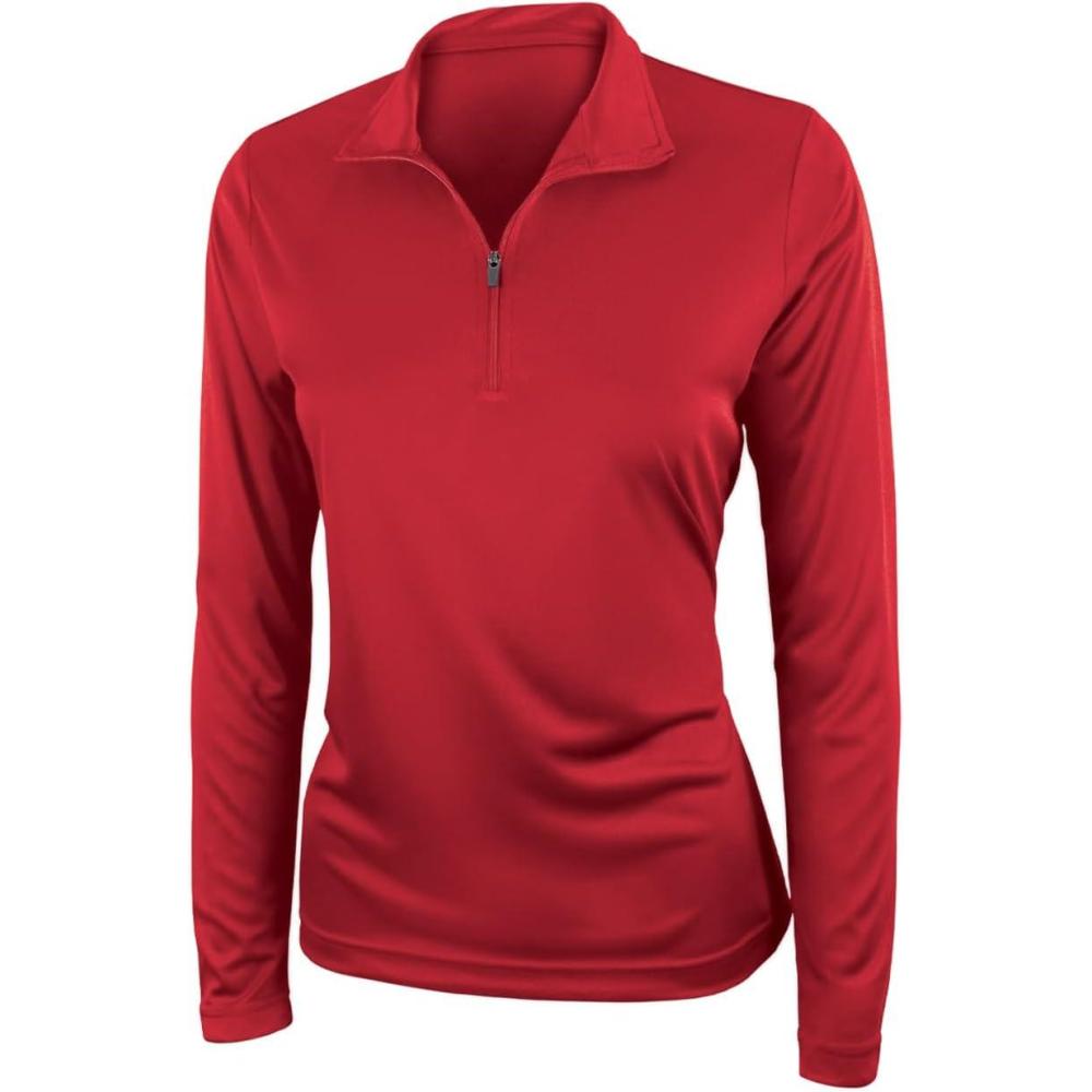 imagechass Womens HighPerformance QuarterZip Top  MoistureWicking and UV Protected Long Sleeve Warmup JacketRed