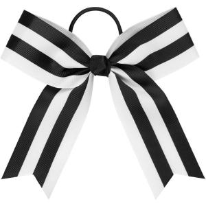 imagechass Cheerleading Hair Bows  6quot Striped Hair Ribbon Accessory for Cheerleaders with Attached Hair TieBlack