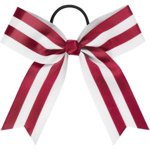 imagechass Cheerleading Hair Bows  6quot Striped Hair Ribbon Accessory for Cheerleaders with Attached Hair TieTrue Red