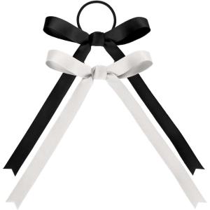 imagechass Cheerleading Hair Bows  6quot Traditional Hair Ribbon Accessory for Cheerleaders with Attached Hair TieBlack and White