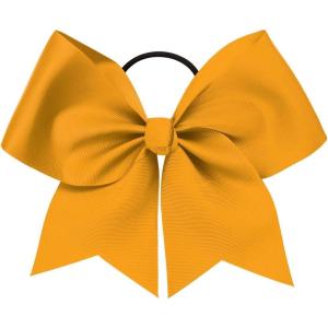 imagechass Cheerleading Jumbo Hair Bow  7quot Hair Ribbon Accessory for Cheerleaders with Attached Hair TieGold