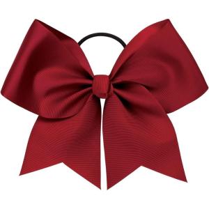 imagechass Cheerleading Jumbo Hair Bow  7quot Hair Ribbon Accessory for Cheerleaders with Attached Hair TieTrue Red