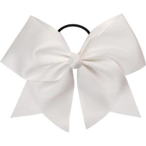 imagechass Cheerleading Jumbo Hair Bow  7quot Hair Ribbon Accessory for Cheerleaders with Attached Hair TieWhite