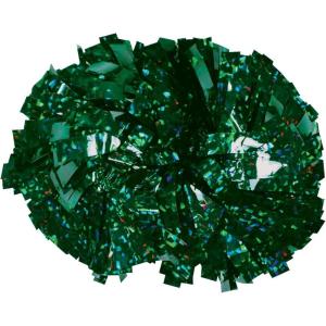 imageChasse Holographic Cheerleading Pom Poms  Shiny Metallic Foil Cheer Pom with Baton Handle for Dance Sports Celebrations Single or PairCrystal Dark Green