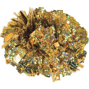 imageChasse Holographic Cheerleading Pom Poms  Shiny Metallic Foil Cheer Pom with Baton Handle for Dance Sports Celebrations Single or PairCrystal Gold