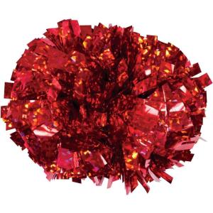 imageChasse Holographic Cheerleading Pom Poms  Shiny Metallic Foil Cheer Pom with Baton Handle for Dance Sports Celebrations Single or PairCrystal Red