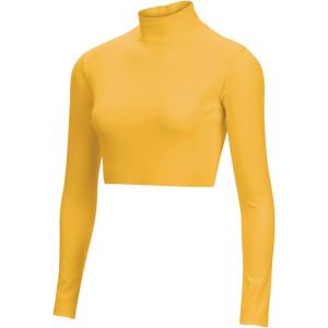 imagechass Girls Long Sleeve Cropped Bodysuit Mock Neck Cheerleading Shirt Youth SizesGold  Adult Sizes