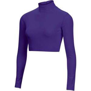 imagechass Girls Long Sleeve Cropped Bodysuit Mock Neck Cheerleading Shirt Youth SizesPurple  Youth Sizes