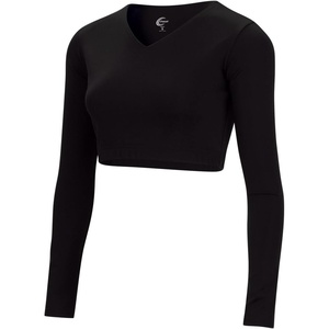 image:imagechass Cheer Cropped VNeck Liner for Girls amp Women 4Way Stretch Bodyliner Undershirt for Cheer UniformsBlack  Adult Sizes