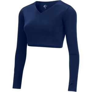 image:imagechass Cheer Cropped VNeck Liner for Girls amp Women 4Way Stretch Bodyliner Undershirt for Cheer UniformsNavy  Youth Sizes