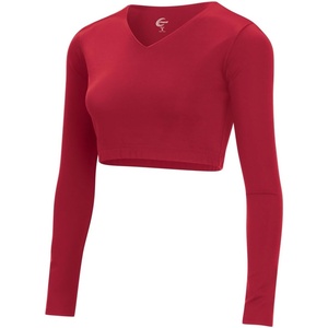 image:imagechass Cheer Cropped VNeck Liner for Girls amp Women 4Way Stretch Bodyliner Undershirt for Cheer UniformsRed  Youth Sizes