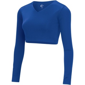 image:imagechass Cheer Cropped VNeck Liner for Girls amp Women 4Way Stretch Bodyliner Undershirt for Cheer UniformsRoyal  Adult Sizes