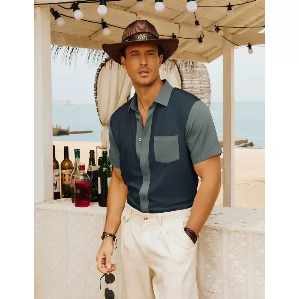 Men Contrast 70s Vintage Bowling Shirt Short Sleeve Button Down Summer Shirt