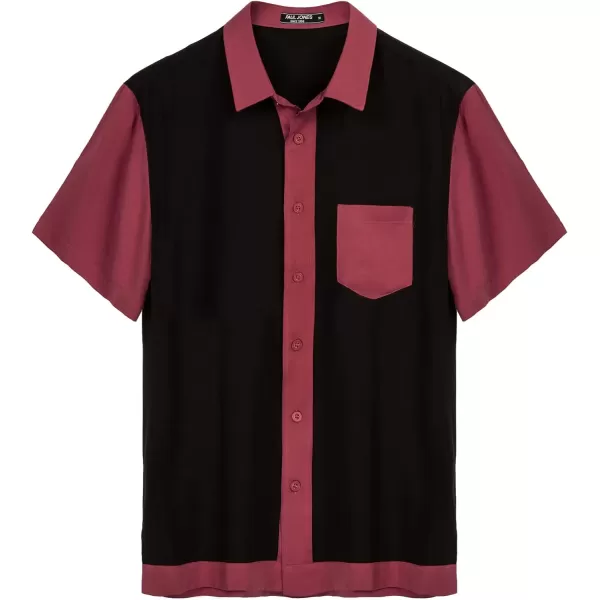 Men Contrast 70s Vintage Bowling Shirt Short Sleeve Button Down Summer Shirt