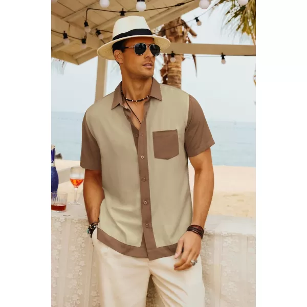 Men Contrast 70s Vintage Bowling Shirt Short Sleeve Button Down Summer Shirt