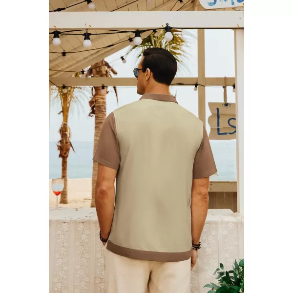 Men Contrast 70s Vintage Bowling Shirt Short Sleeve Button Down Summer Shirt