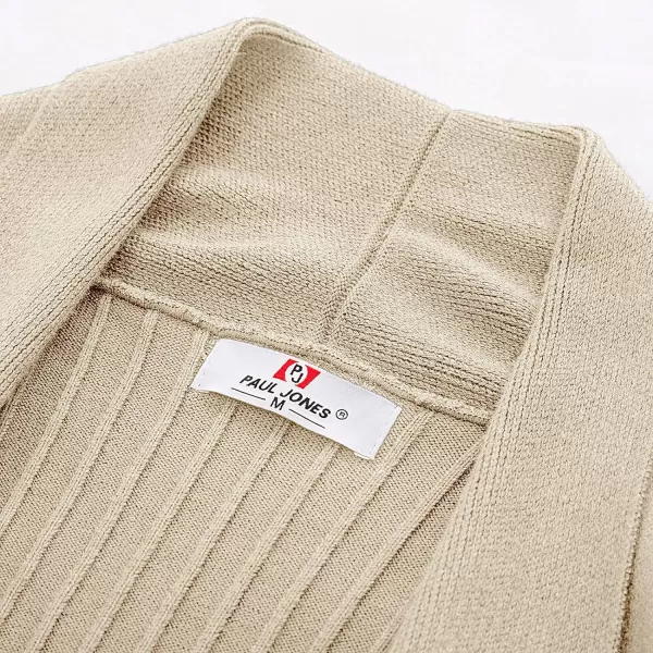 Men's Shawl Collar Open Front Long Cardigan Ribbed Knit Sweater with Pockets