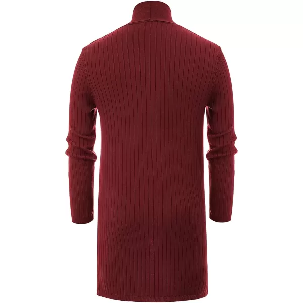 Men's Shawl Collar Open Front Long Cardigan Ribbed Knit Sweater with Pockets