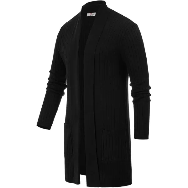 Men's Shawl Collar Open Front Long Cardigan Ribbed Knit Sweater with Pockets