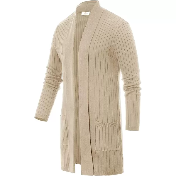 Men's Shawl Collar Open Front Long Cardigan Ribbed Knit Sweater with Pockets