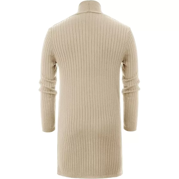 Men's Shawl Collar Open Front Long Cardigan Ribbed Knit Sweater with Pockets